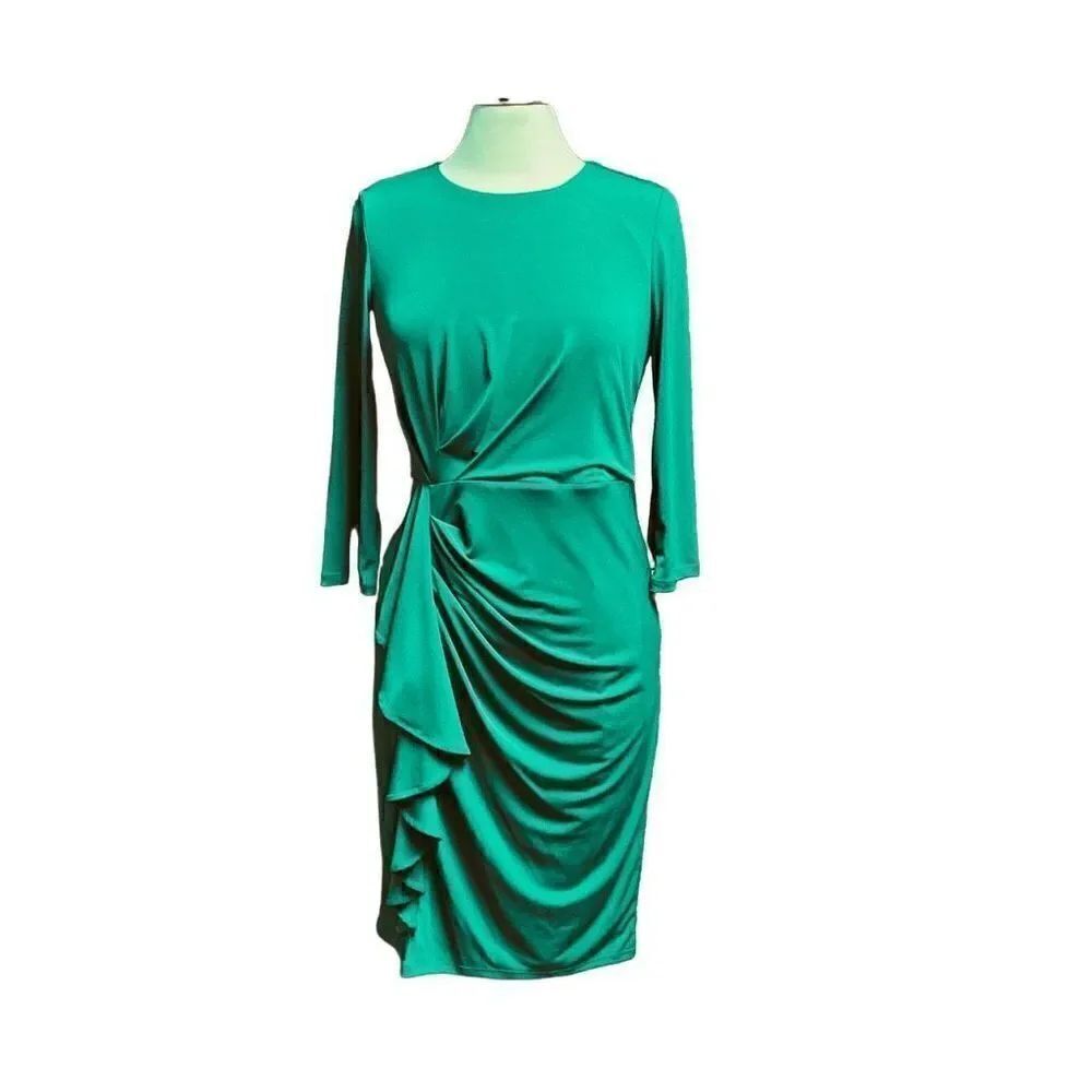 Calvin Klein Green Jersey Knit Ruching Dress Size 8 - Picture 3 of 9
